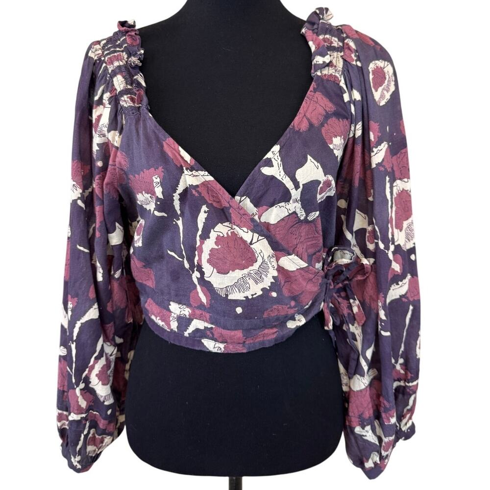 CLEOBELLA X RTR ~ Organic Cotton Purple Printed Valencia Wrap Top Size L